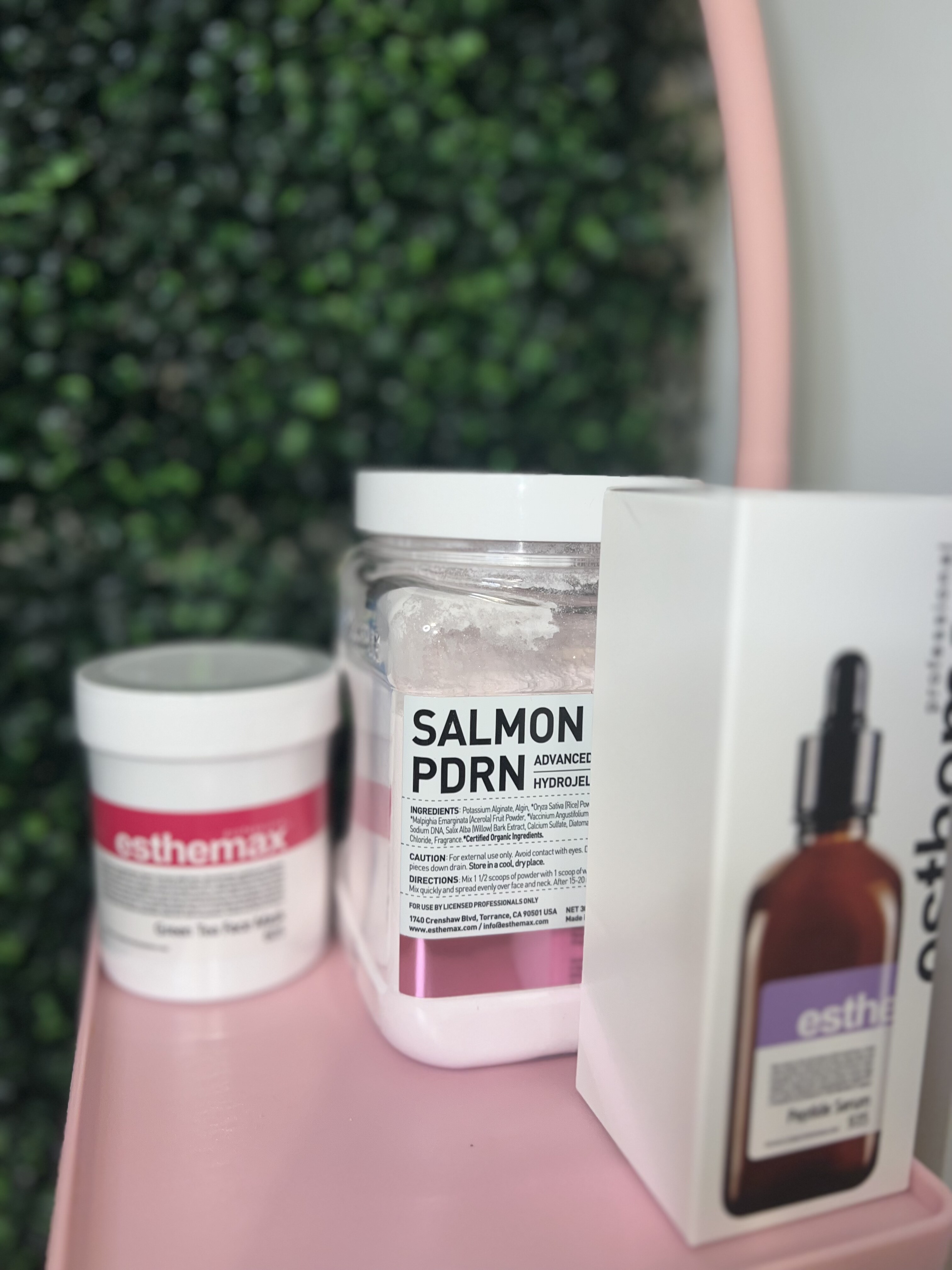 Professional esthetics products used in the studio